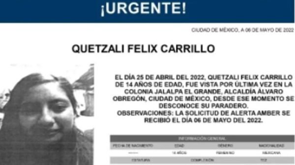 Continúa la búsqueda de Quetzali Félix Carrillo, joven de 14 años desparecida en la Álvaro Obregón