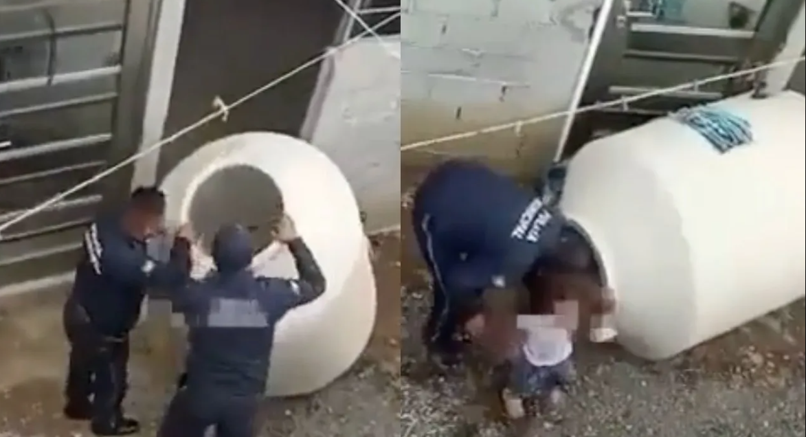 VIDEO: Policías rescatan a una pequeñita de 5 años que fue abandona dentro de un tinaco en Chalco