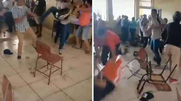 VIDEO: Se arma la campal en plena junta escolar y vuelan patadas, sillas y chanclas