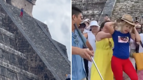 VIDEO: Turista extranjera sube y baila en la pirámide de Chichén Itzá y casi la linchan