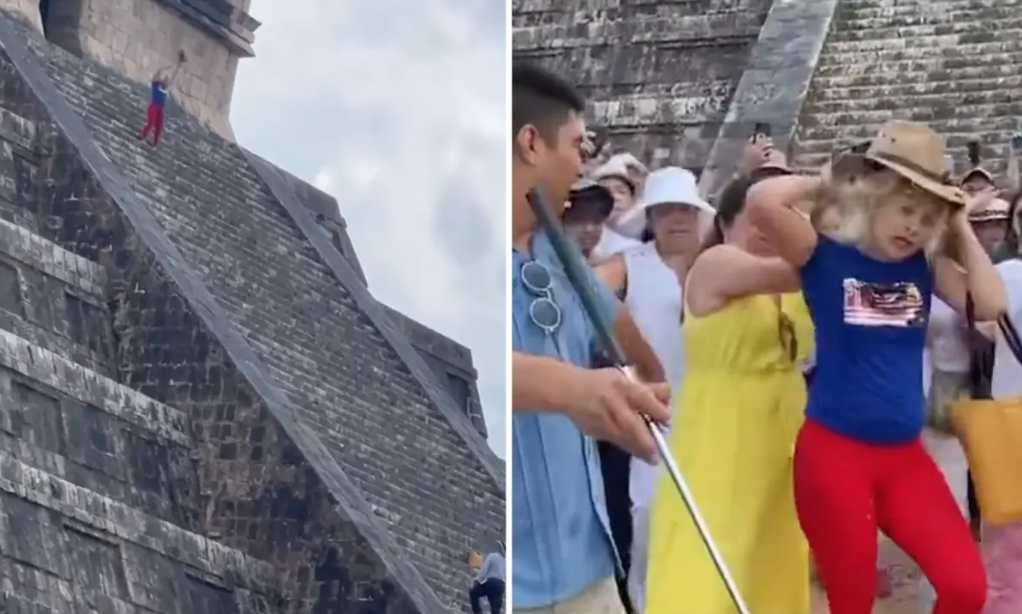 VIDEO: Turista extranjera sube y baila en la pirámide de Chichén Itzá y casi la linchan