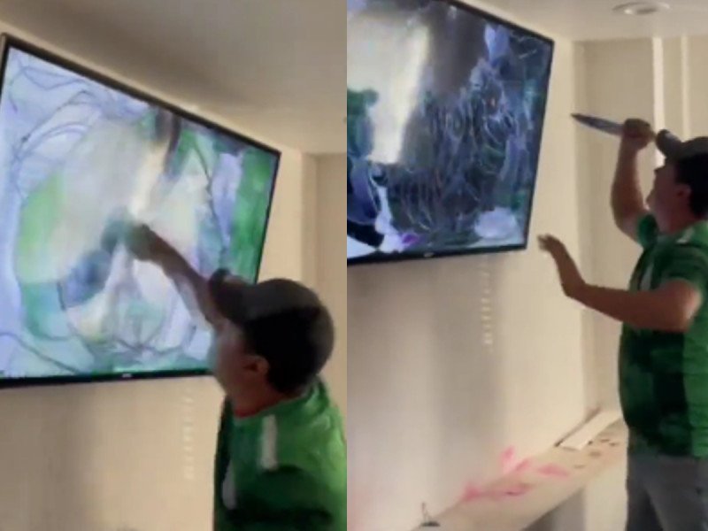 VIDEO: Aficionado acuchilla su pantalla tras eliminación de México y se hace viral