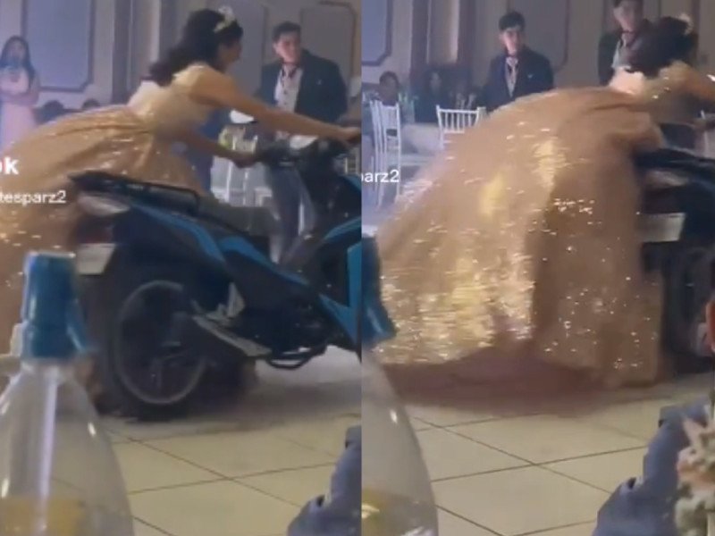 VIDEO: Quinceañera acelera motocicleta durante vals y pasa tremenda vergüenza