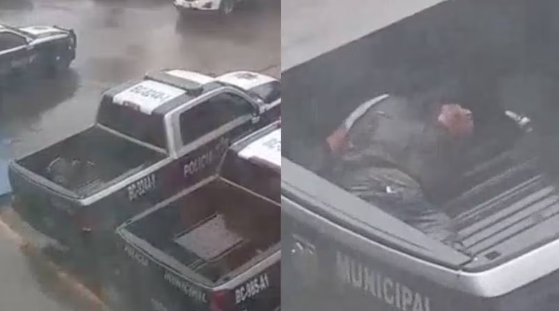 ¡Se les olvida! En plena lluvia, policías dejan a detenido arriba de patrulla