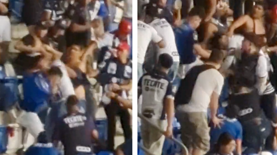 Aficionados de Rayados protagonizan tremenda pelea en el estadio BBVA
