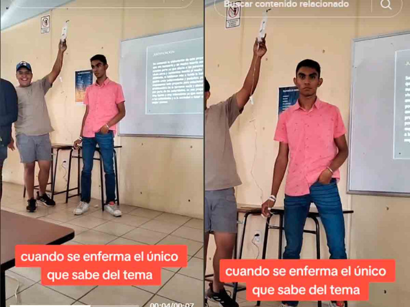 Estudiante acude a su exposición conectado a una bolsa de suero, ¡responsabilidad nivel Dios!