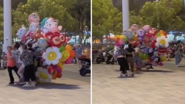 VIDEO: Vendedora de globos sufre por los fuertes vientos y todo termina en un drama