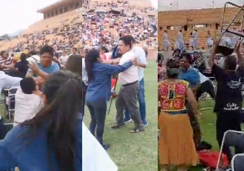Maestros se enfrentan a sillazos y golpes en plena celebración de la Guelaguetza