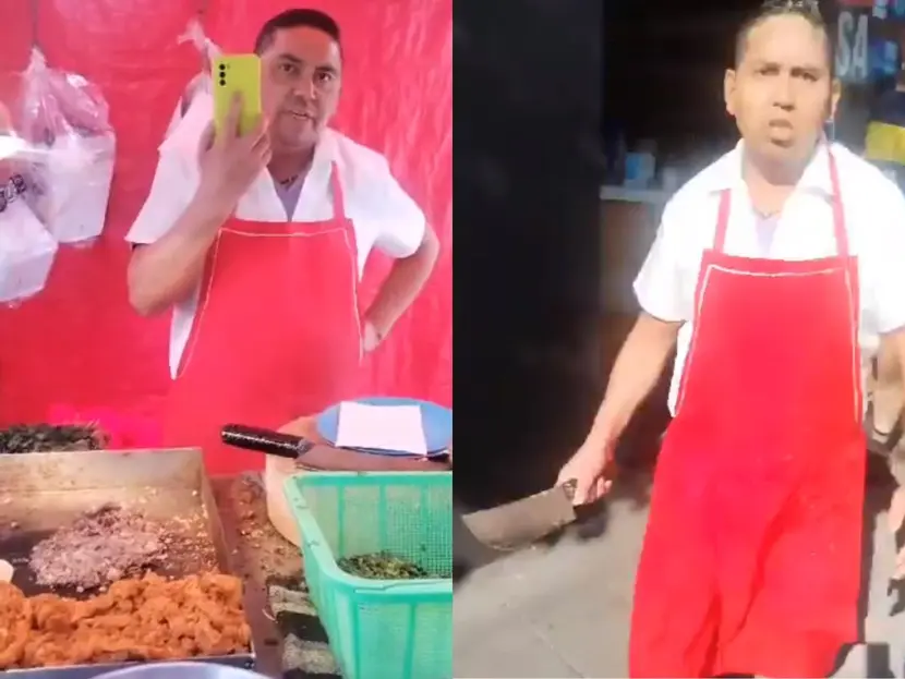 VIDEO: Taquero amenaza con un machete a clientes y hace una llamada pidiendo un arma