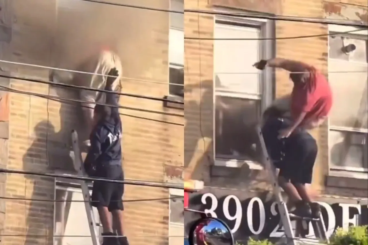 IMÁGENES FUERTES: Muere inmigrante al ser rescatado de incendio; falló escalera y cayó de cabeza