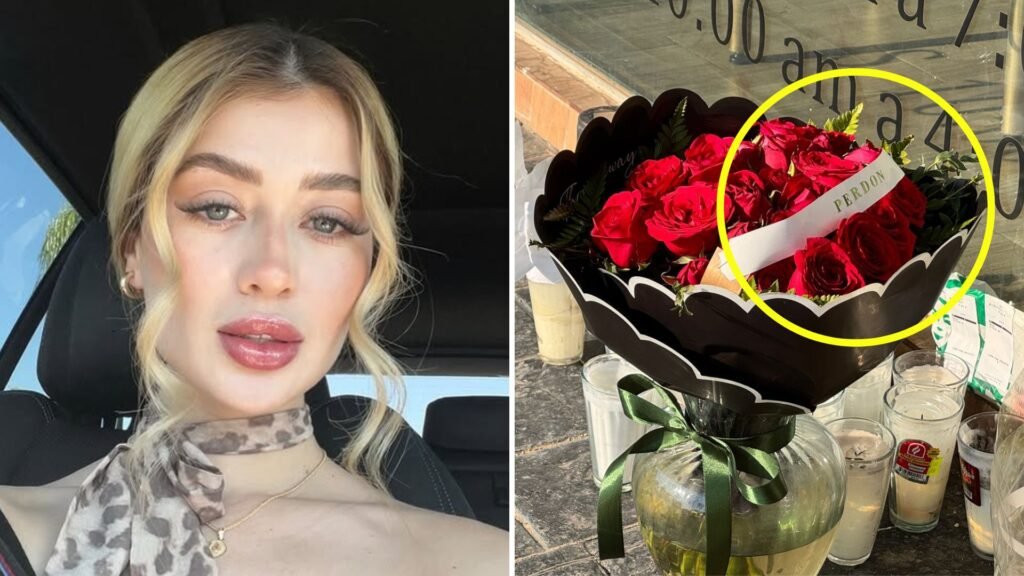 Arreglo floral con la palabra “perdón” aparece en estética de Valeria Márquez