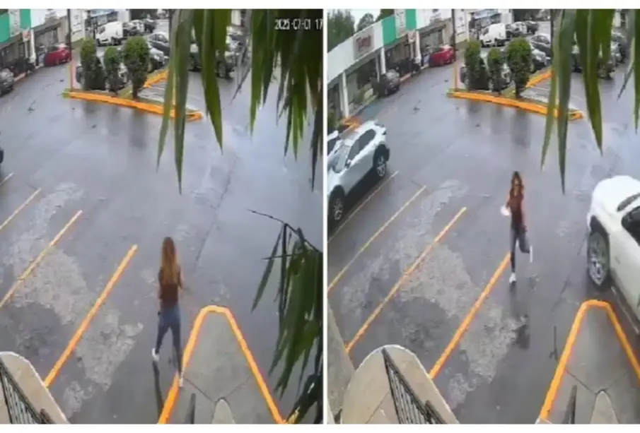 ¡Se salva de milagro! Mujer esquiva camioneta fuera de control en Monterrey (VIDEO)