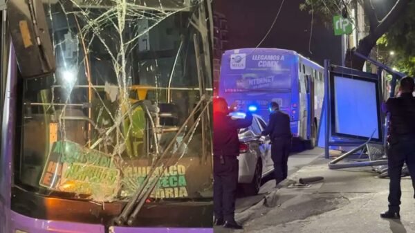 Camión de pasajeros choca contra parabús en la CDMX