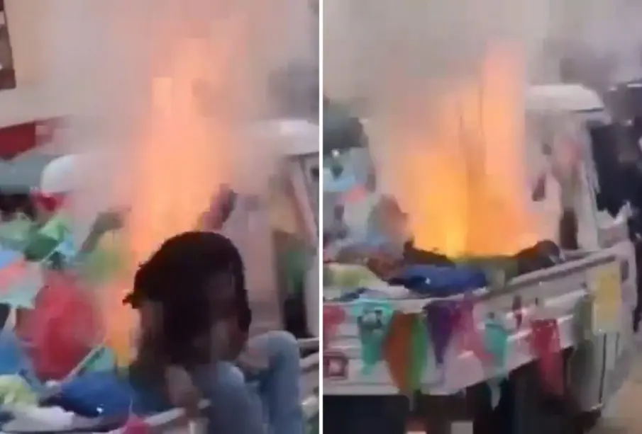 Niña se salva por segundos de explosión de mototaxi con pirotecnia en Oaxaca | VIDEO