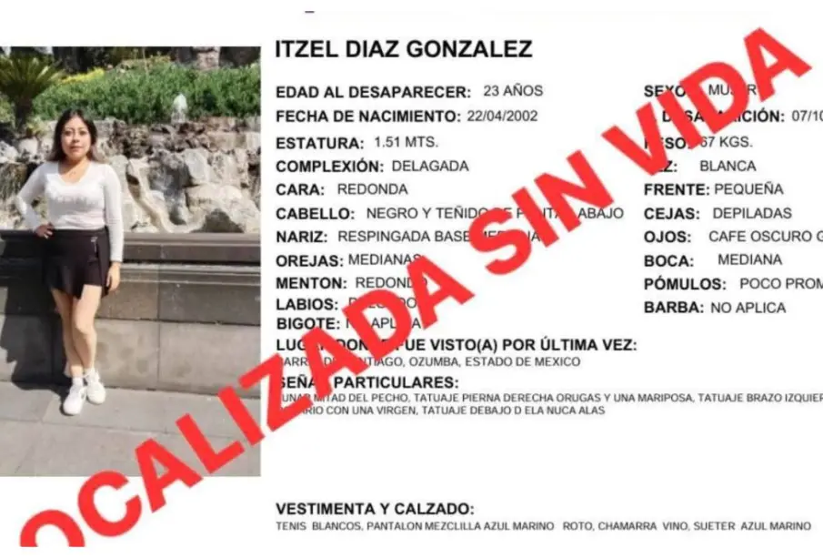 Hallan sin vida dentro de una cisterna a Itzel Díaz González, desaparecida tras salir a cenar en Edomex