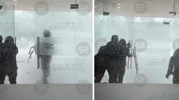Viento derriba puerta en edificio Titanium de Cd. Judicial (VIDEO)