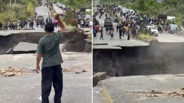 Tras las inundaciones y un deslizamiento de tierra: así colapsó una carretera en Indonesia