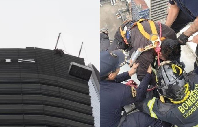 Trabajador queda suspendido a 30 pisos de altura en hotel de Reforma, CDMX; así fue su rescate