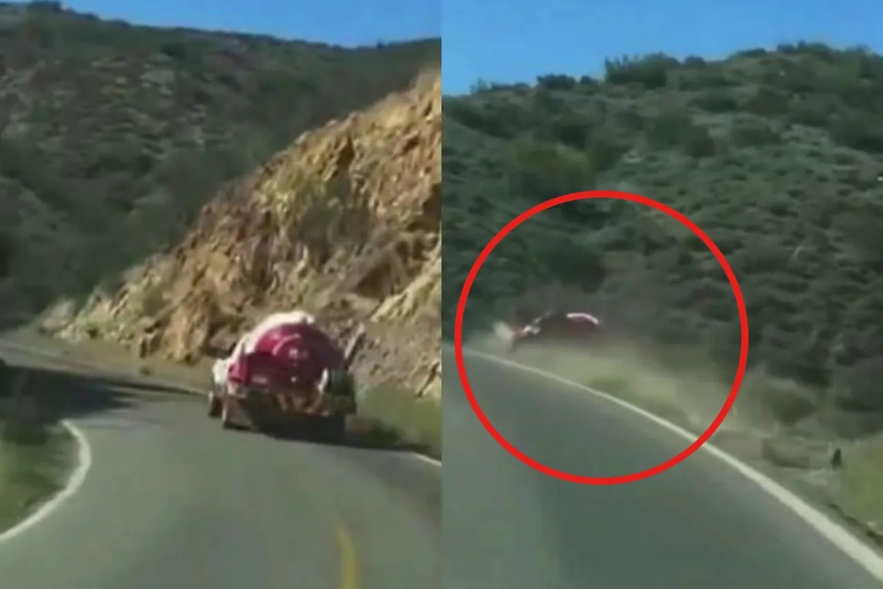 Pipa de gas LP cae a barranco en carretera de Puebla y queda captado en video