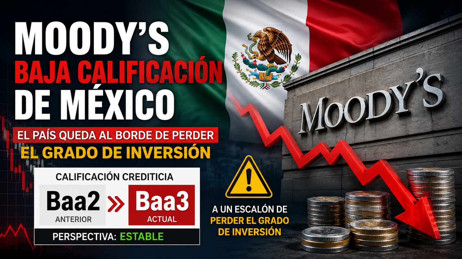 Moody’s golpea a México: baja calificación y deja al país al borde de perder grado de inversión