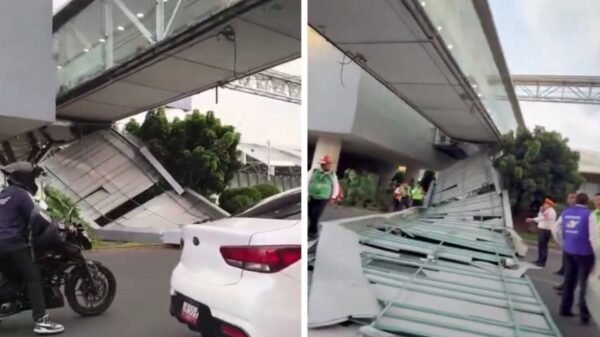 Cae parte de techumbre en el AICM y provoca daños a una automovilista (VIDEO)