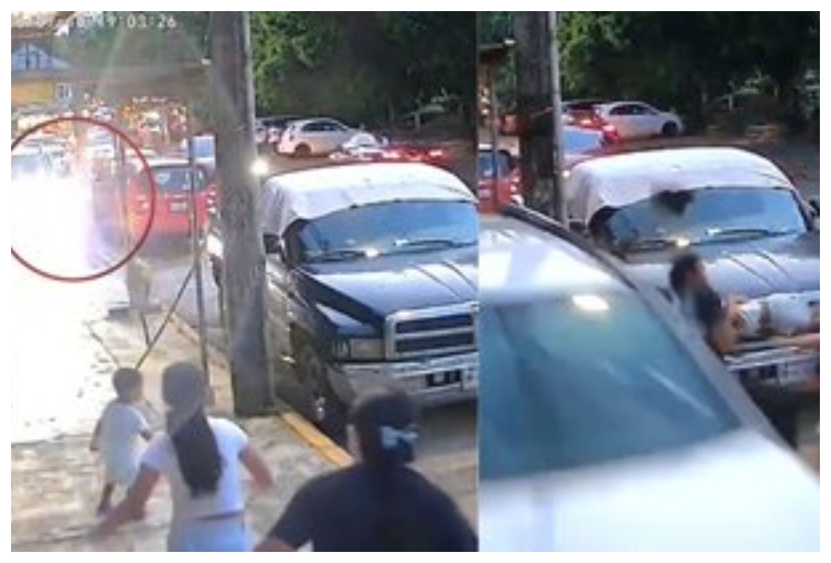 Camioneta invade banqueta y casi arrolla a una familia en Veracruz; el momento quedó grabado