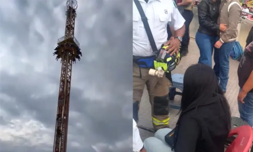 Falla en juego mecánico y personas quedan suspendidas en el aire en la Feria de Chalco