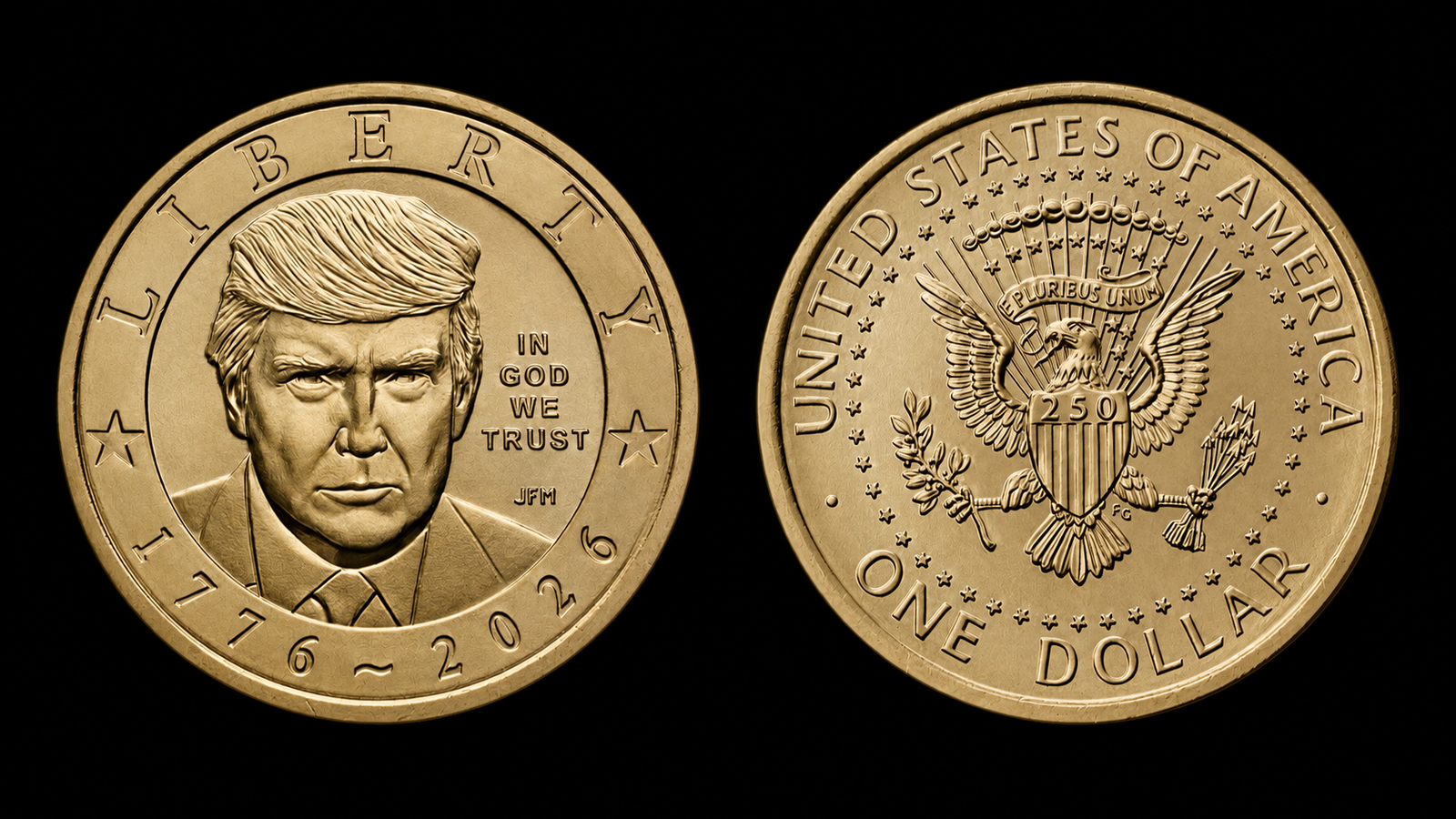 Estados Unidos presenta moneda de un dólar con la imagen de Donald Trump por el 250 aniversario de su Independencia