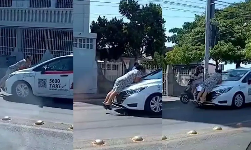 Taxi arrastra a mujer en el cofre por calles de Villahermosa (VIDEO)