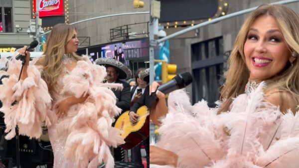 Thalía causa polémica al cantar “Así fue” de Juan Gabriel en Times Square: la acusan de hacer playback