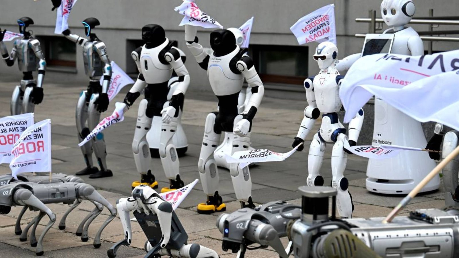 Robots toman las calles de Polonia para “protestar” contra la inteligencia artificial