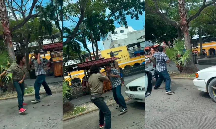 ¡A puño limpio! Captan pelea de 2 hombres en Villahermosa